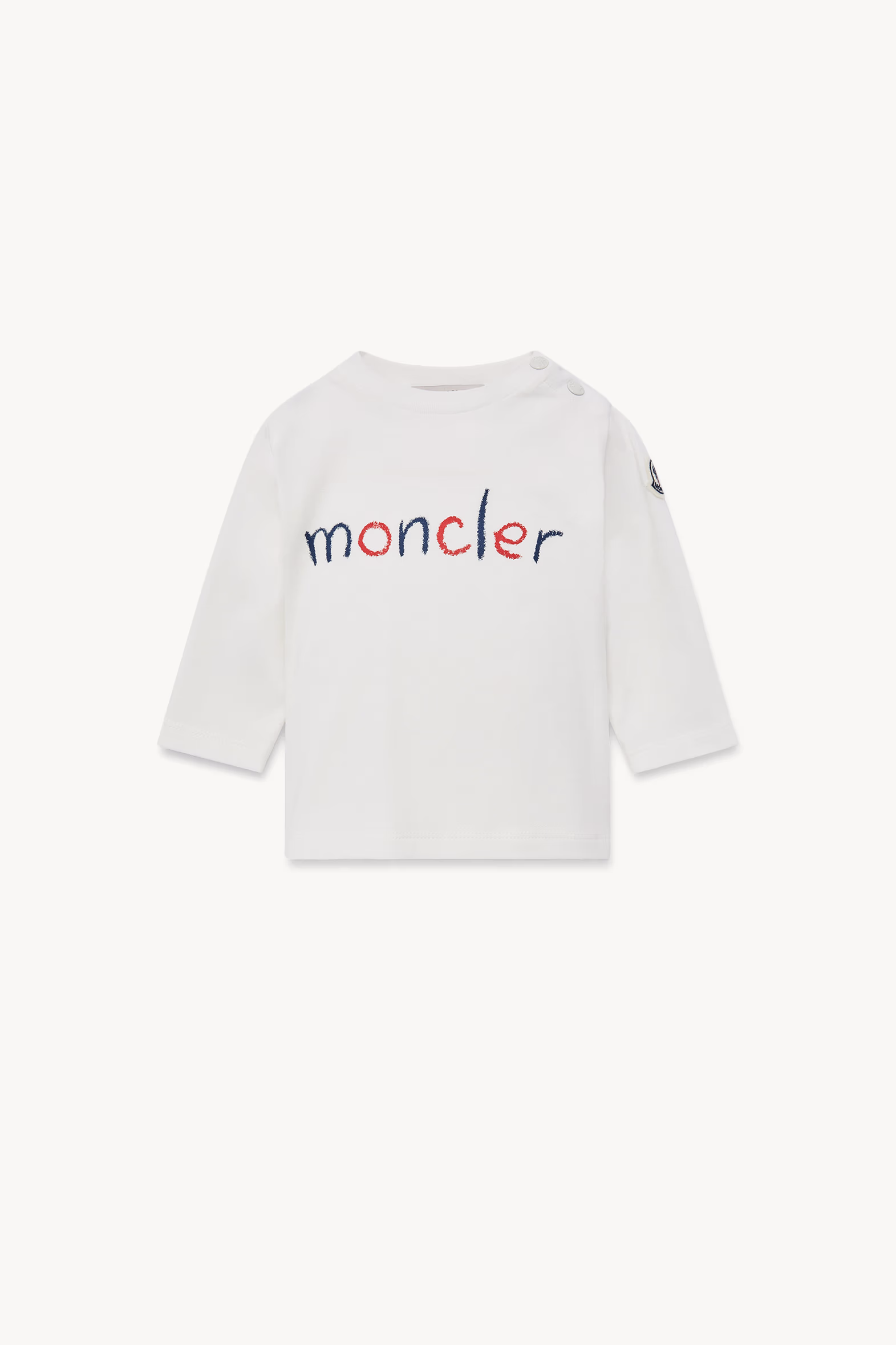 Camiseta de algodón de manga larga con logotipo de garabatos Niño Blanco Moncler 0